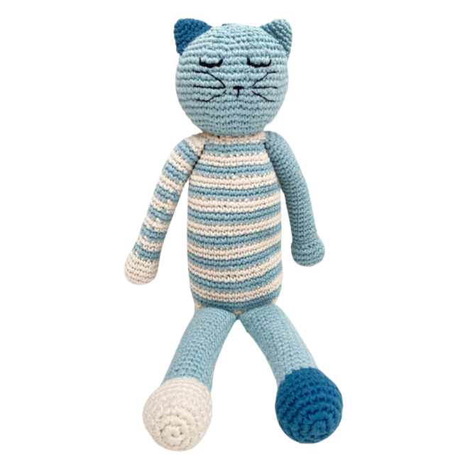 Plush Sleeping Kitten Rattle - Blue